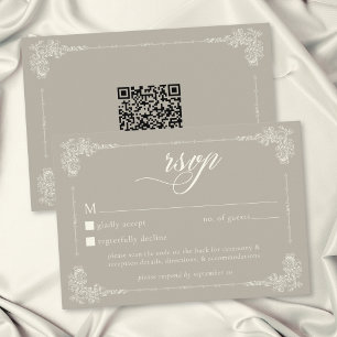 Elegant Vintage Baroque Neutral Tan Ivory Wedding RSVP Card