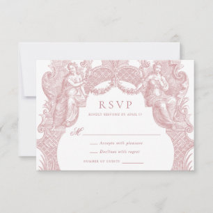 Elegant Vintage Baroque Toile Frame Wedding RSVP Invitation
