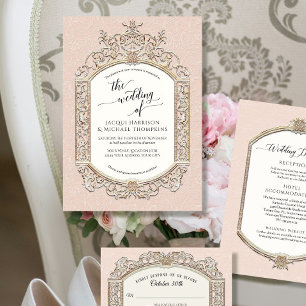 Elegant Vintage Baroque Victorian Blush Pink Gold Invitation