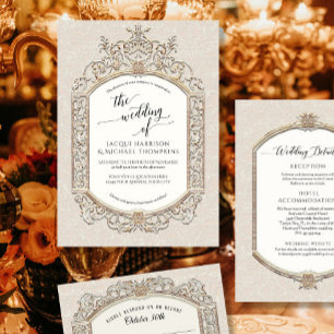 Elegant Vintage Baroque Victorian Cream Ecru Gold Invitation