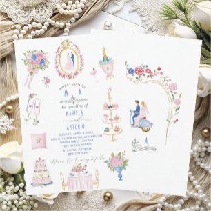 Elegant Vintage Baroque Watercolor Wedding Flowers Invitation