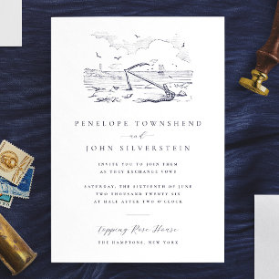 Elegant Vintage Beach Anchor Illustration Wedding Invitation