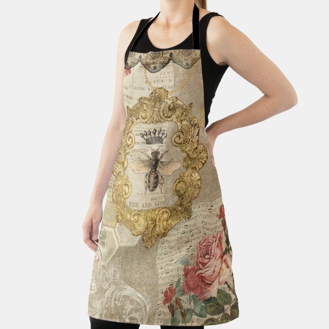 Elegant Vintage Bee Botanical All-Over Print Apron (Insitu)