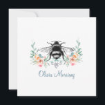 Elegant Vintage Bee Floral Card<br><div class="desc">Share a thoughtful message with this elegant square note card featuring a vintage hand-drawn style bee framed by a soft watercolor floral laurel. Printed on premium stock, this timeless design blends artistry and simplicity for a charming personal touch. The inside and back are left blank, giving you space for handwritten...</div>