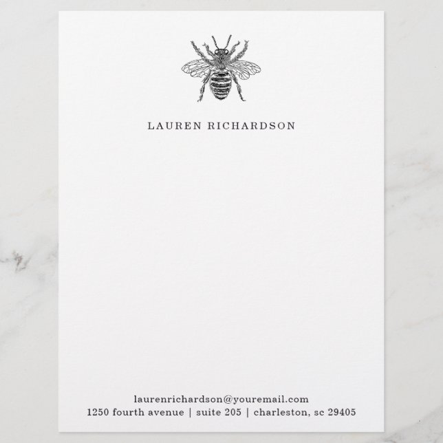 Elegant Vintage Bee Letterhead (Front)