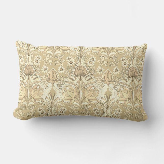 Elegant Vintage Beige Brown Flowers Pattern Lumbar Pillow (Front)