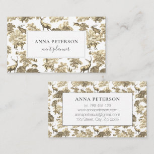 Elegant Vintage Beige Brown Toile Deer in Woodland Business Card