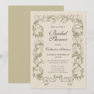 Elegant Vintage Beige Cream Ornate Bridal Shower Invitation