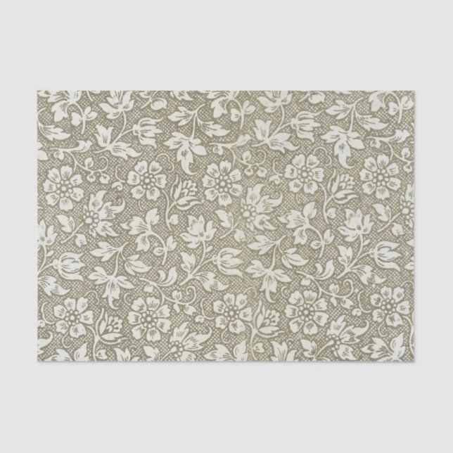 Elegant Vintage Beige Floral Pattern Tissue Paper (Front)