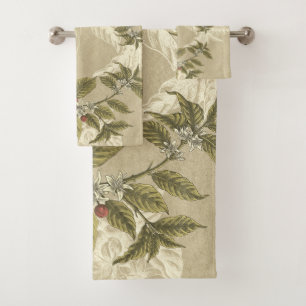 Elegant Vintage Beige Green Gold Foliage Bath Towel Set