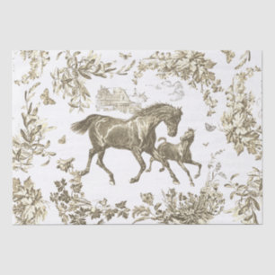 Elegant Vintage Beige Horse Floral Toile Tissue Paper
