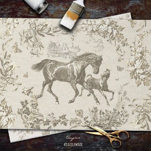 Elegant Vintage Beige Horse Floral Toile Tissue Paper