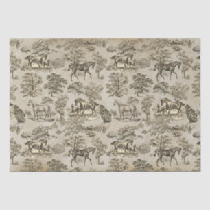 Elegant Vintage Beige Horse Toile Kraft Tissue Paper