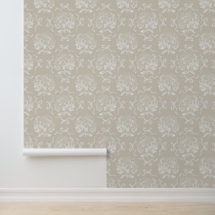 Elegant Vintage Beige Hydrangea Bow Pattern Wallpaper