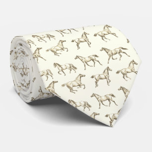 Elegant Vintage Beige Ivory Galloping Horses Tie