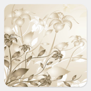 Elegant Vintage Beige Lilies Square Sticker