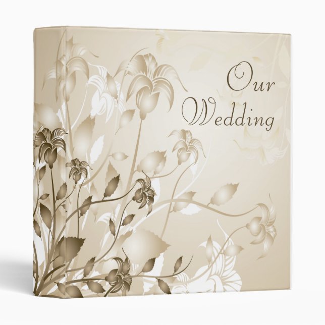 Elegant Vintage Beige Lilies Wedding Photo Album Binder (Front/Spine)