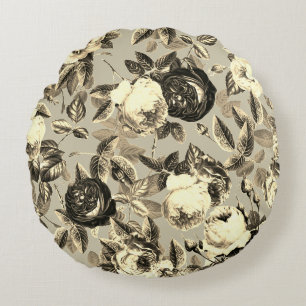 Elegant Vintage Beige Roses Round Pillow