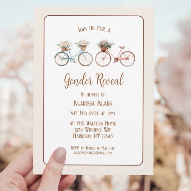 Elegant Vintage Bicycle Gender Reveal Invitation (Creator Uploaded)