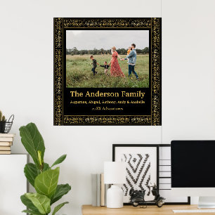 Elegant Vintage Black and Gold Floral Frame Photo Poster