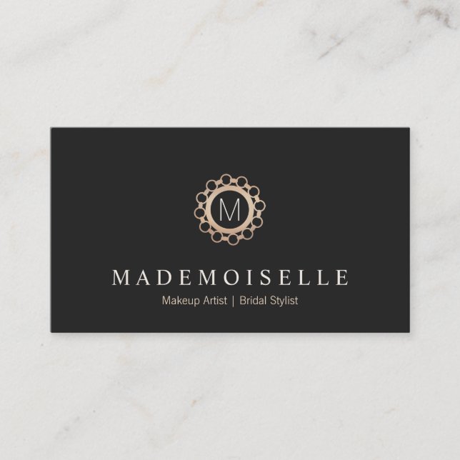 Elegant Vintage Black and Gold Monogram Business Card (Front)