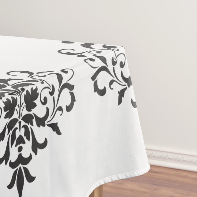 Elegant Vintage Black and White Damask Design Tablecloth (In Situ)