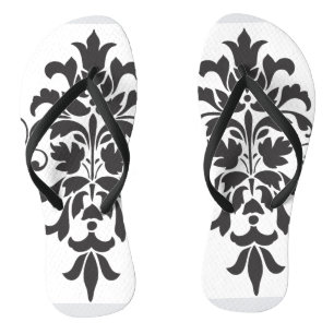 Elegant Vintage Black and White Damask  Flip Flops