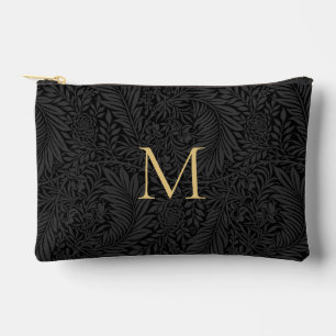 Elegant Vintage Black Floral Gold Monogram Accessory Pouch