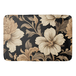 Elegant Vintage Black Floral Pattern Bath Mat