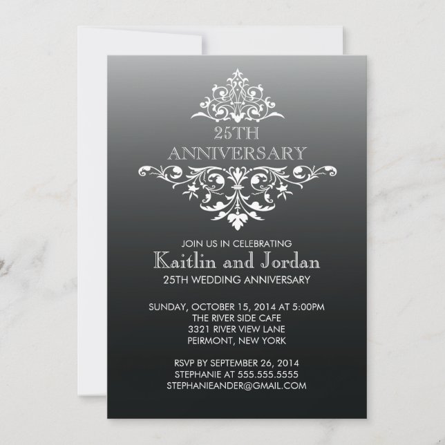 Elegant Vintage Black Flourish Anniversary Party Invitation (Front)