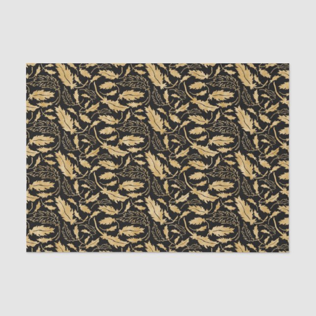 Elegant Vintage Black Gold Leaf Pattern  Tissue Paper (Front)