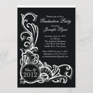 Elegant Vintage Black Graduation Party Invitation