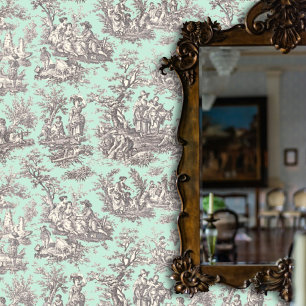 Elegant vintage black mint toile de jouy wallpaper