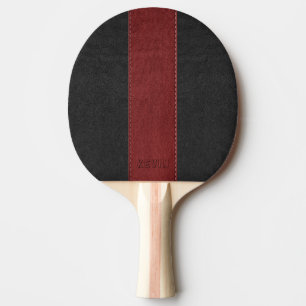 Elegant Vintage Black & Red Stitched Leather Ping Pong Paddle