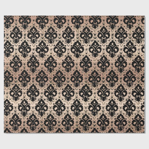 Elegant Vintage Black Rose Gold Damask Wrapping Paper