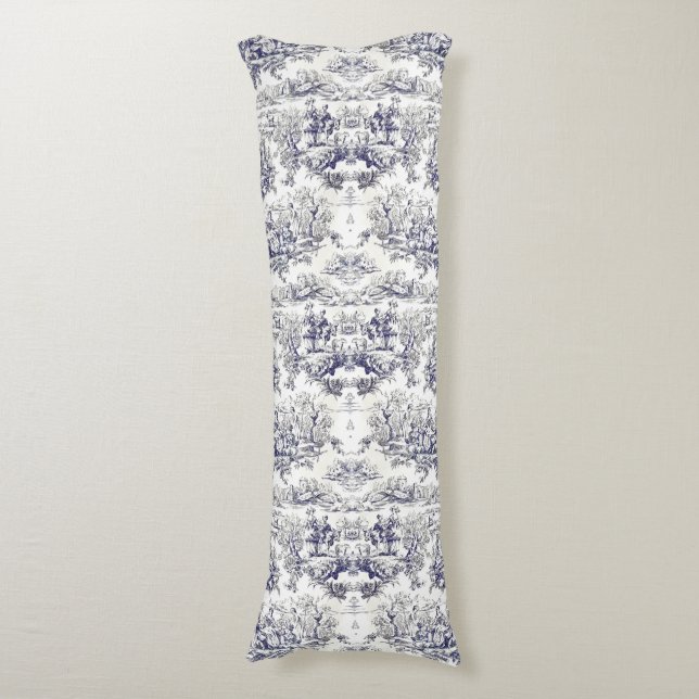 Elegant vintage black toile de jouy body pillow (Front Vertical)