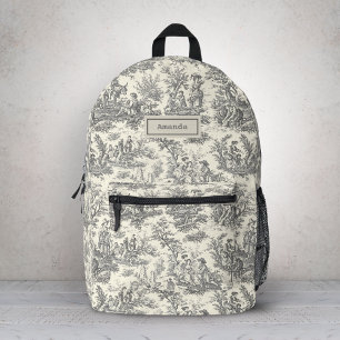 Elegant vintage black toile de jouy  printed backpack