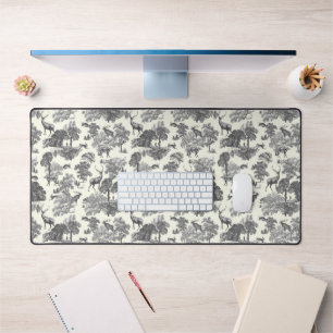 Elegant Vintage Black White Deer Toile Desk Mat