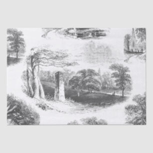 Elegant Vintage Black White Forest Toile Tissue Paper