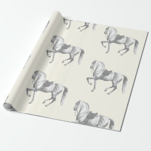 Elegant Vintage Black White Lipizzaner Horse Wrapping Paper