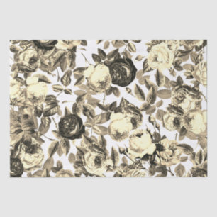 Elegant Vintage Black White Roses  Beige Tissue Paper