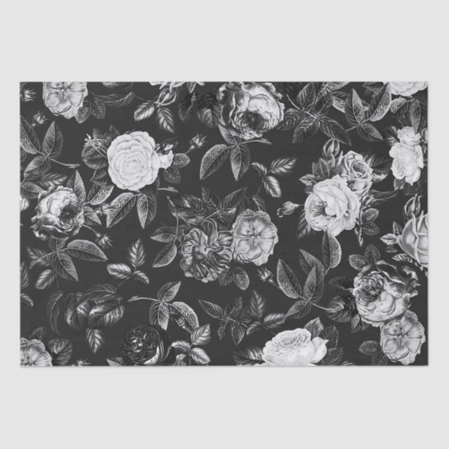Elegant Vintage Black White Roses Tissue Paper (Front)