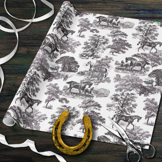 Elegant Vintage Black White Rustic Horses Toile Wrapping Paper