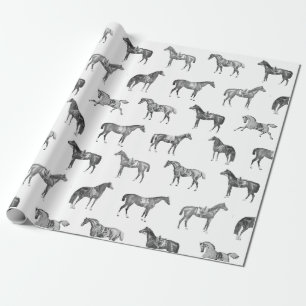 Elegant Vintage Black White Saddled Horses  Wrapping Paper