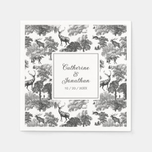 Elegant Vintage Black White Toile Deer Pattern  Napkin