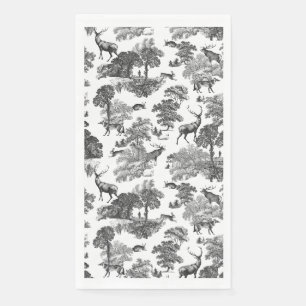 Elegant Vintage Black White Toile Deer Pattern Napkin