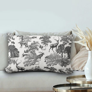 Elegant Vintage Black White Toile Deer Reversible Lumbar Pillow