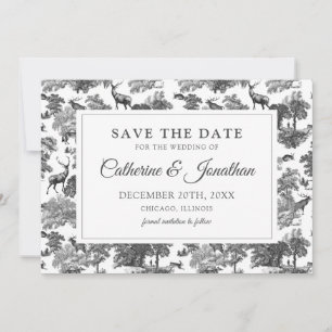 Elegant Vintage Black White Toile Deer Save The Date