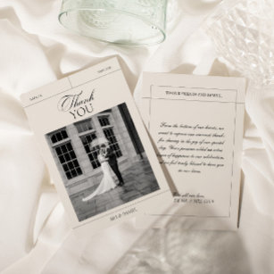 Elegant Vintage Black & White Wedding Photo Thank You Card