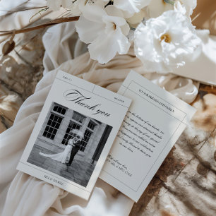 Elegant Vintage Black & White Wedding Photo Thank You Card